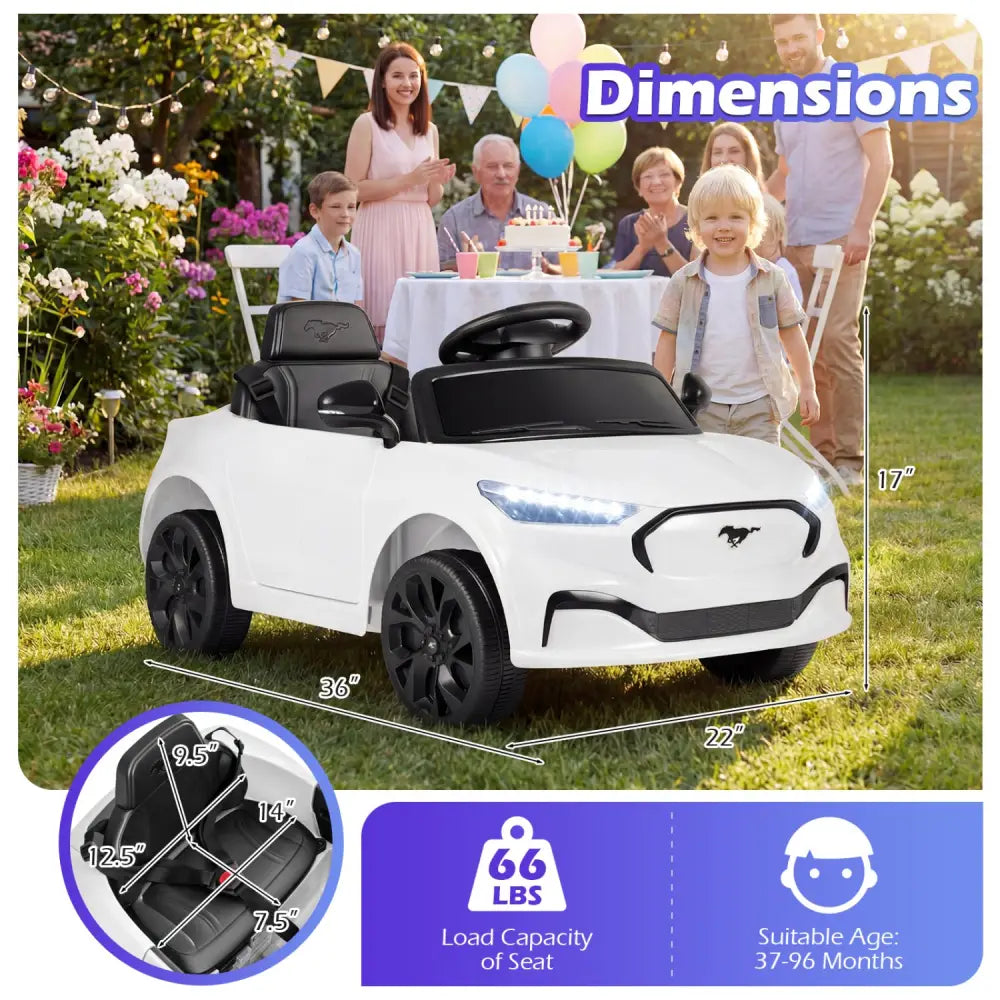 12V Kids Ride on Car Licensed Ford Mach E with Parent Control and Horn-White - White - Powered Ride On Toys