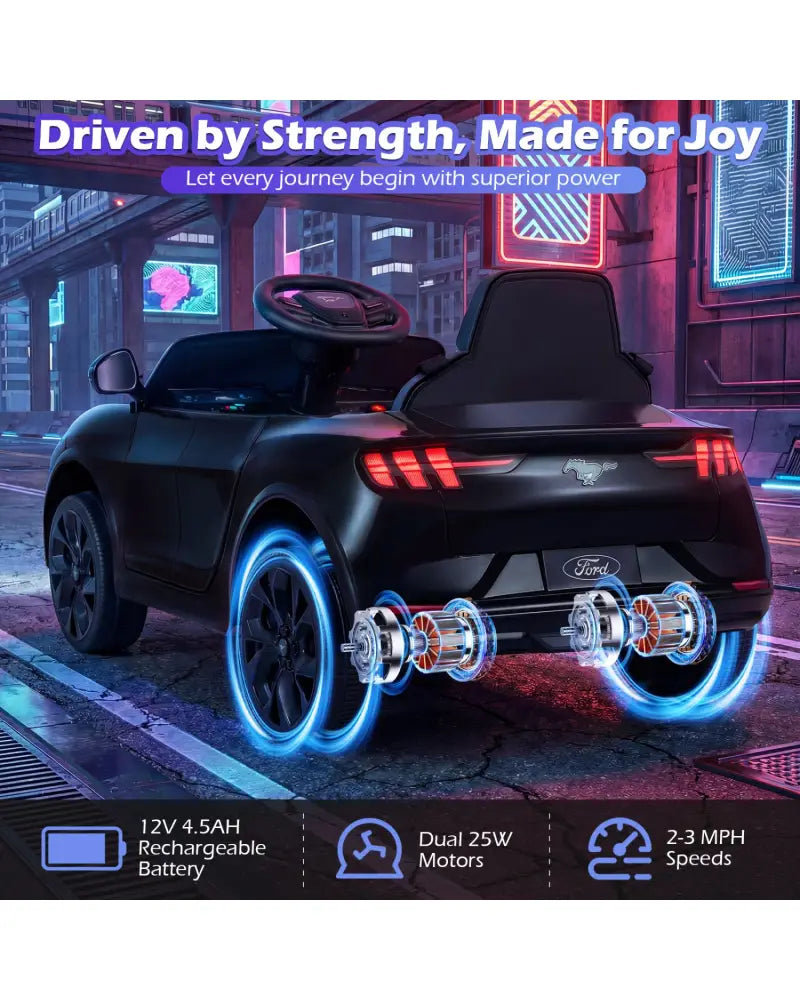 12V Kids Ride on Car Licensed Ford Mach E with Parent Control and Horn-Black - Black - Powered Ride On Toys