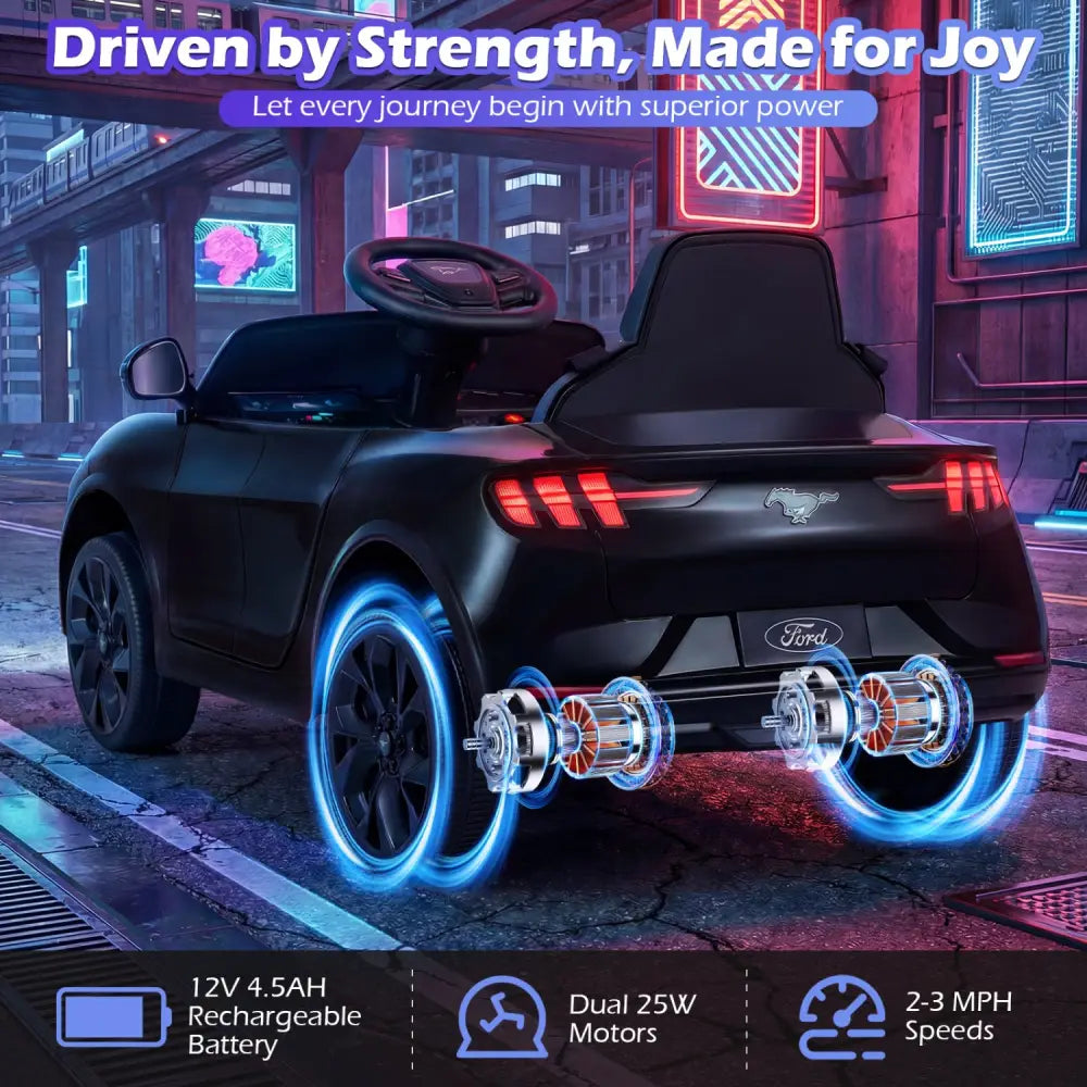 12V Kids Ride on Car Licensed Ford Mach E with Parent Control and Horn-Black - Black - Powered Ride On Toys