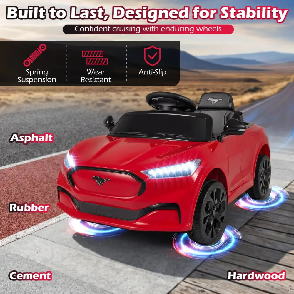12V Kids Ride on Car Licensed Ford Mach E with Parent Control and Horn-Red - Red - Powered Ride On Toys