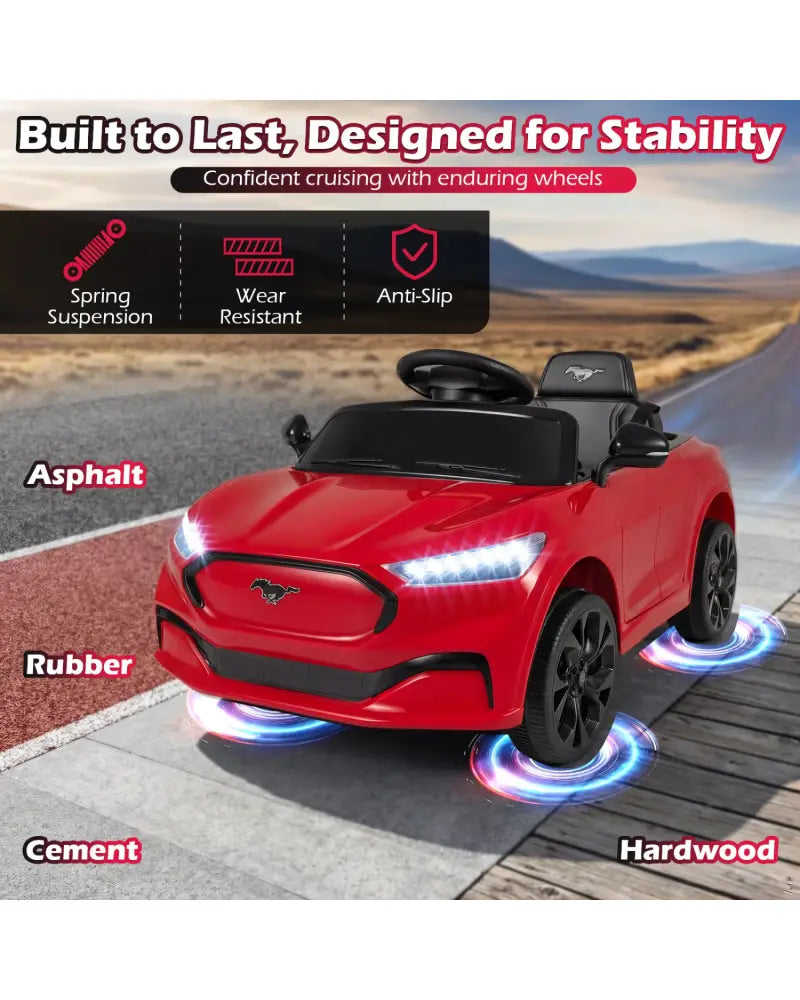 12V Kids Ride on Car Licensed Ford Mach E with Parent Control and Horn-Red - Red - Powered Ride On Toys