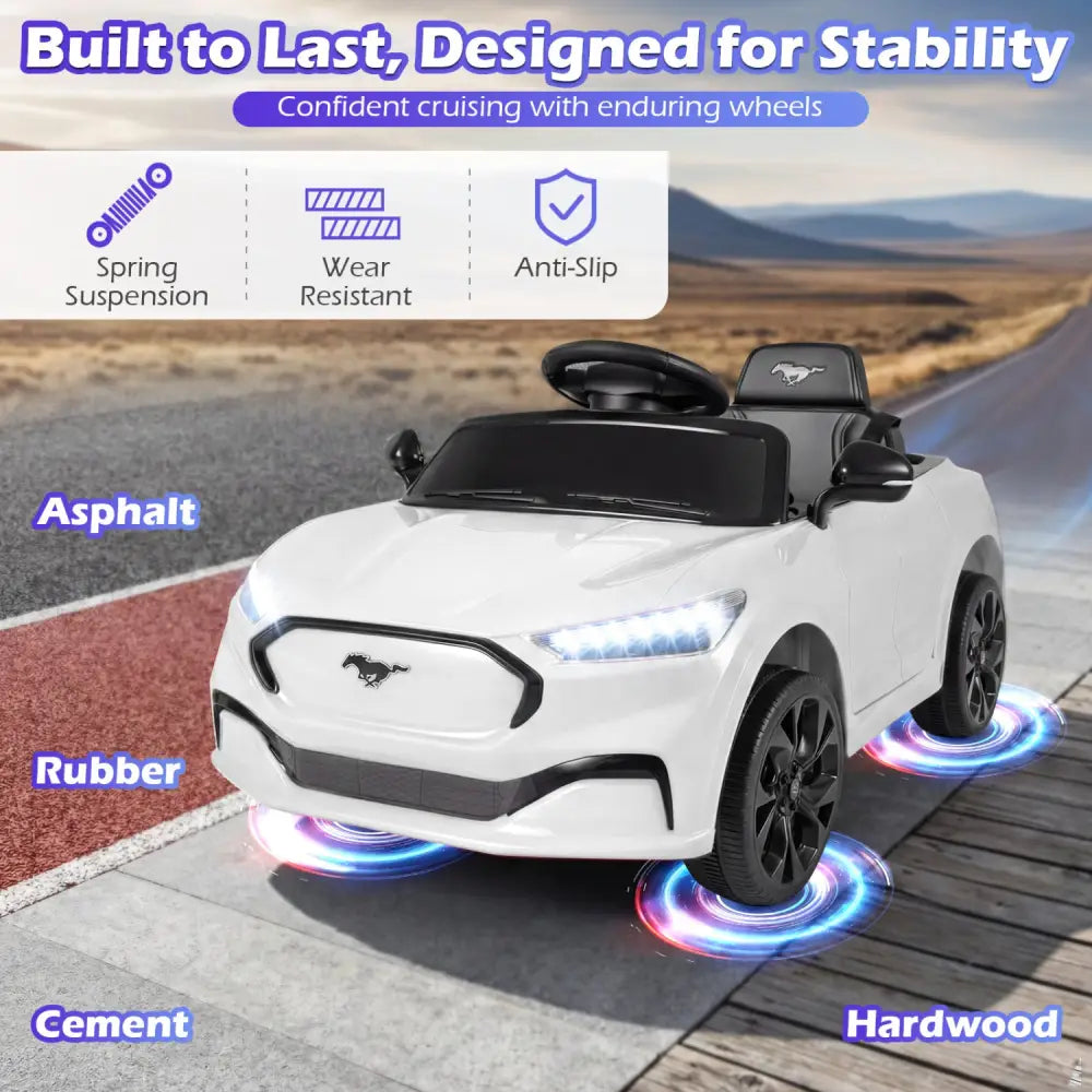 12V Kids Ride on Car Licensed Ford Mach E with Parent Control and Horn-White - White - Powered Ride On Toys