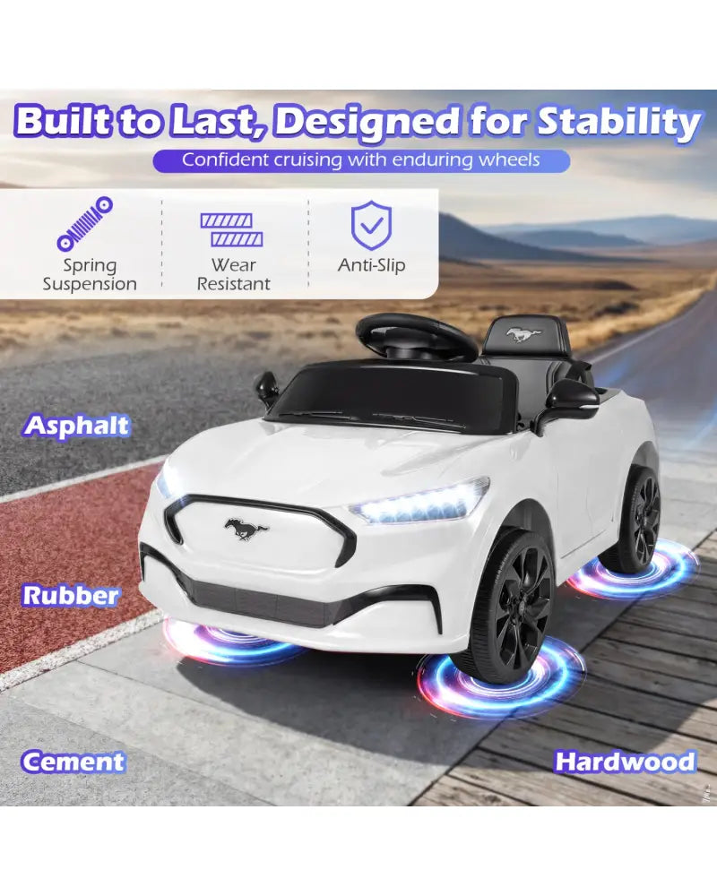 12V Kids Ride on Car Licensed Ford Mach E with Parent Control and Horn-White - White - Powered Ride On Toys