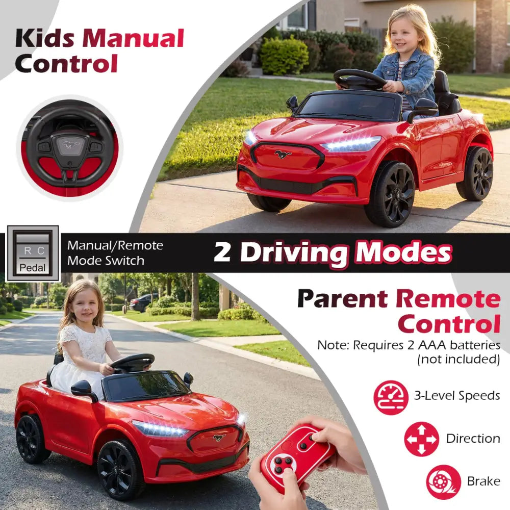 12V Kids Ride on Car Licensed Ford Mach E with Parent Control and Horn-Red - Red - Powered Ride On Toys