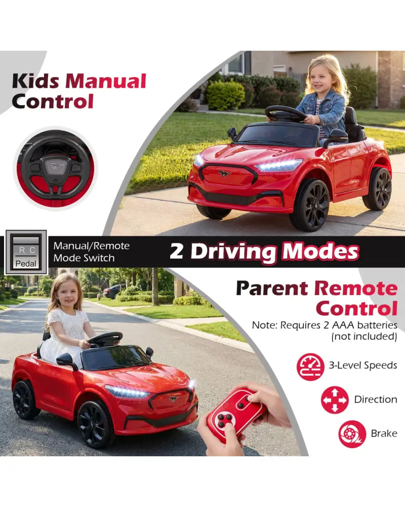 12V Kids Ride on Car Licensed Ford Mach E with Parent Control and Horn-Red - Red - Powered Ride On Toys