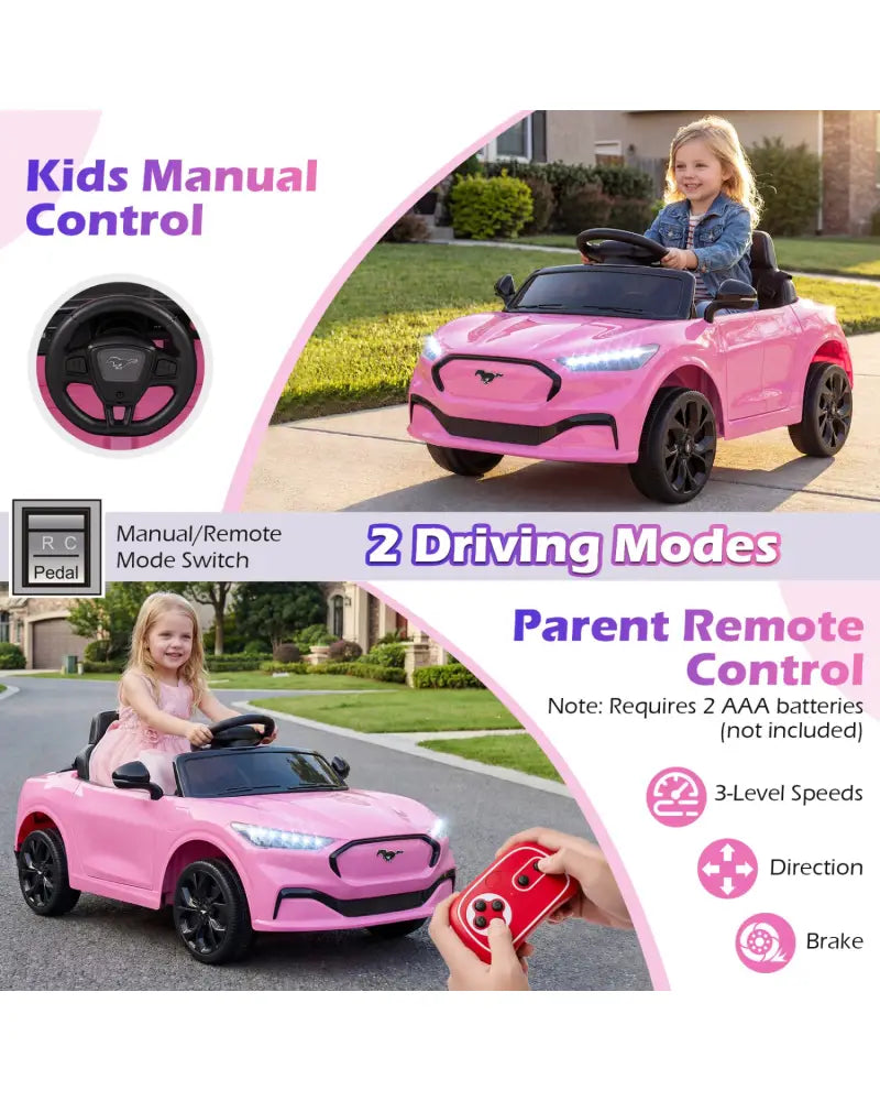 12V Kids Ride on Car Licensed Ford Mach E with Parent Control and Horn-Pink - Pink - Powered Ride On Toys