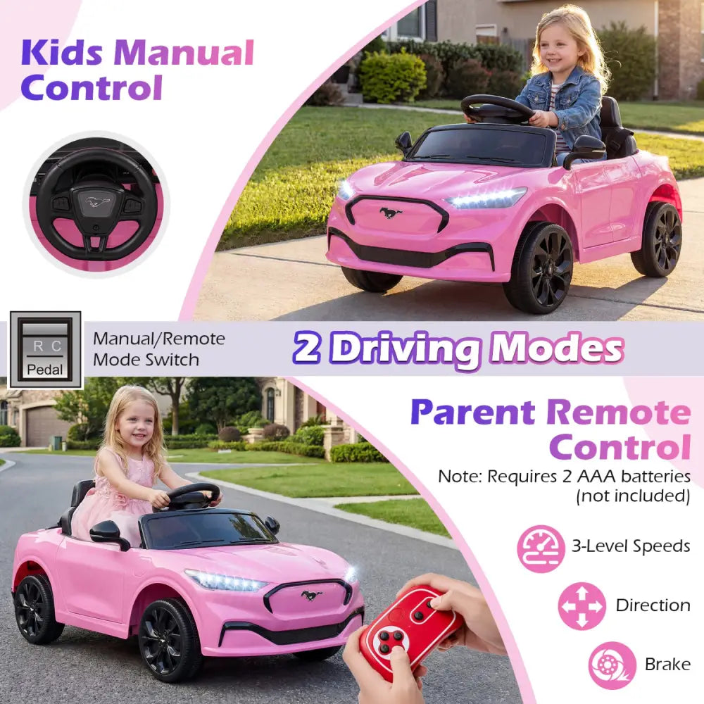 12V Kids Ride on Car Licensed Ford Mach E with Parent Control and Horn-Pink - Pink - Powered Ride On Toys