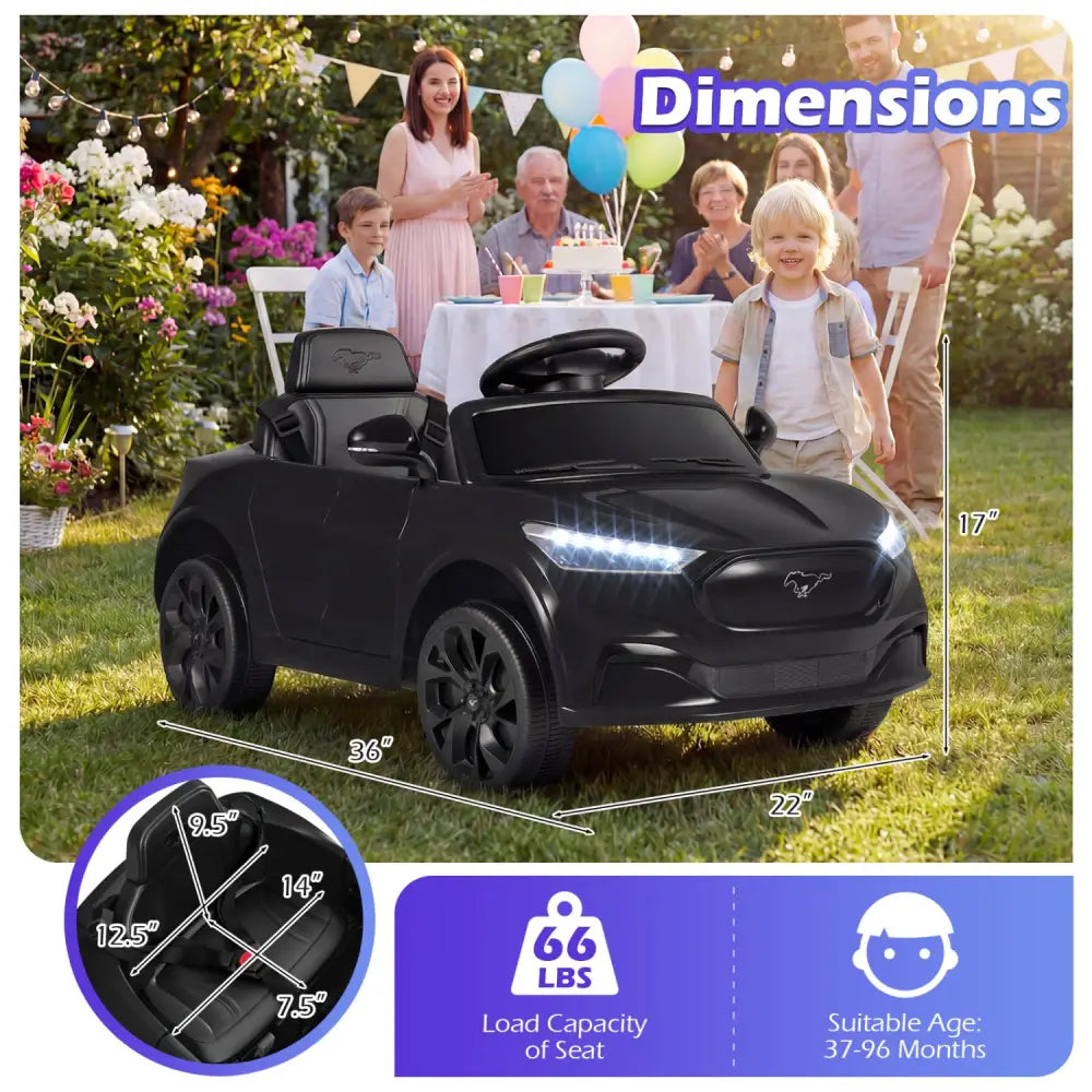 12V Kids Ride on Car Licensed Ford Mach E with Parent Control and Horn-Black - Black - Powered Ride On Toys