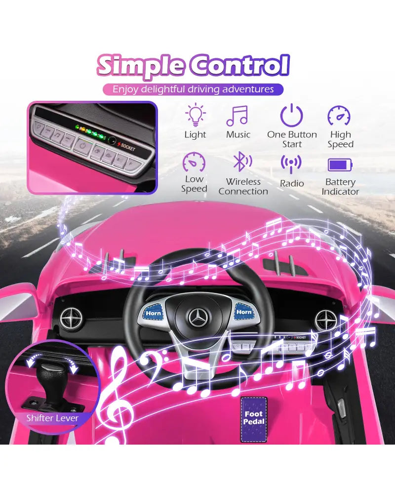 12V Kids Ride on Car Licensed Mercedes-Benz with Remote and Music-Pink - Pink - Powered Ride On Toys