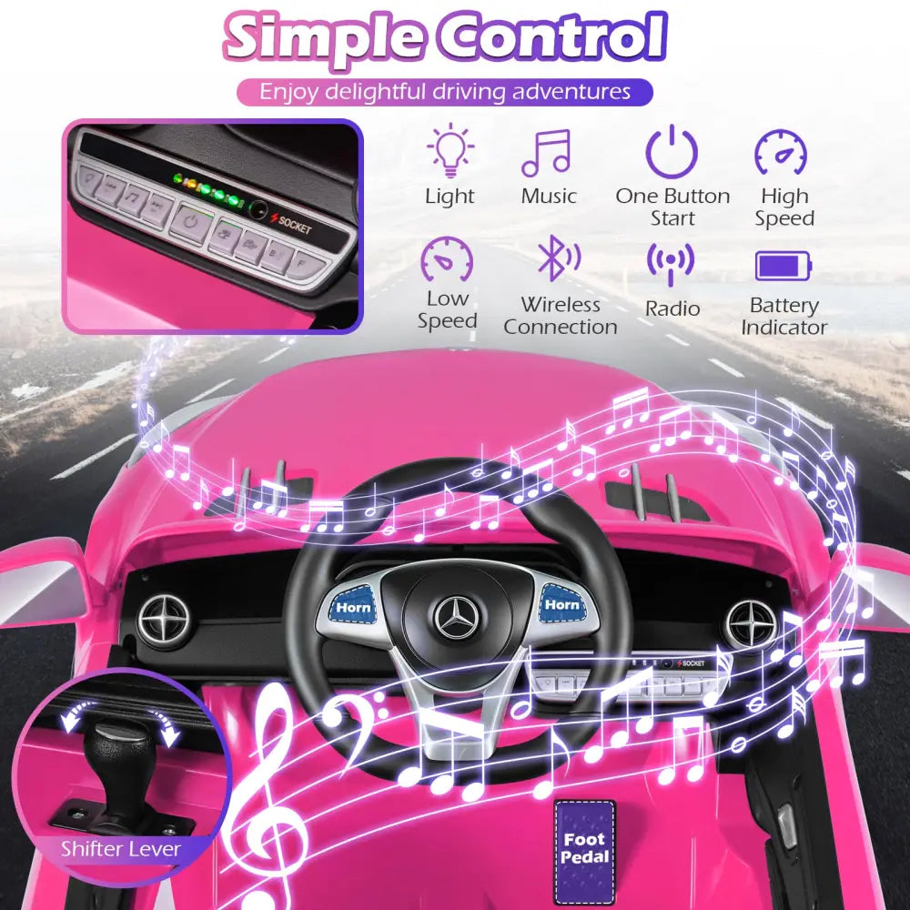 12V Kids Ride on Car Licensed Mercedes-Benz with Remote and Music-Pink - Pink - Powered Ride On Toys