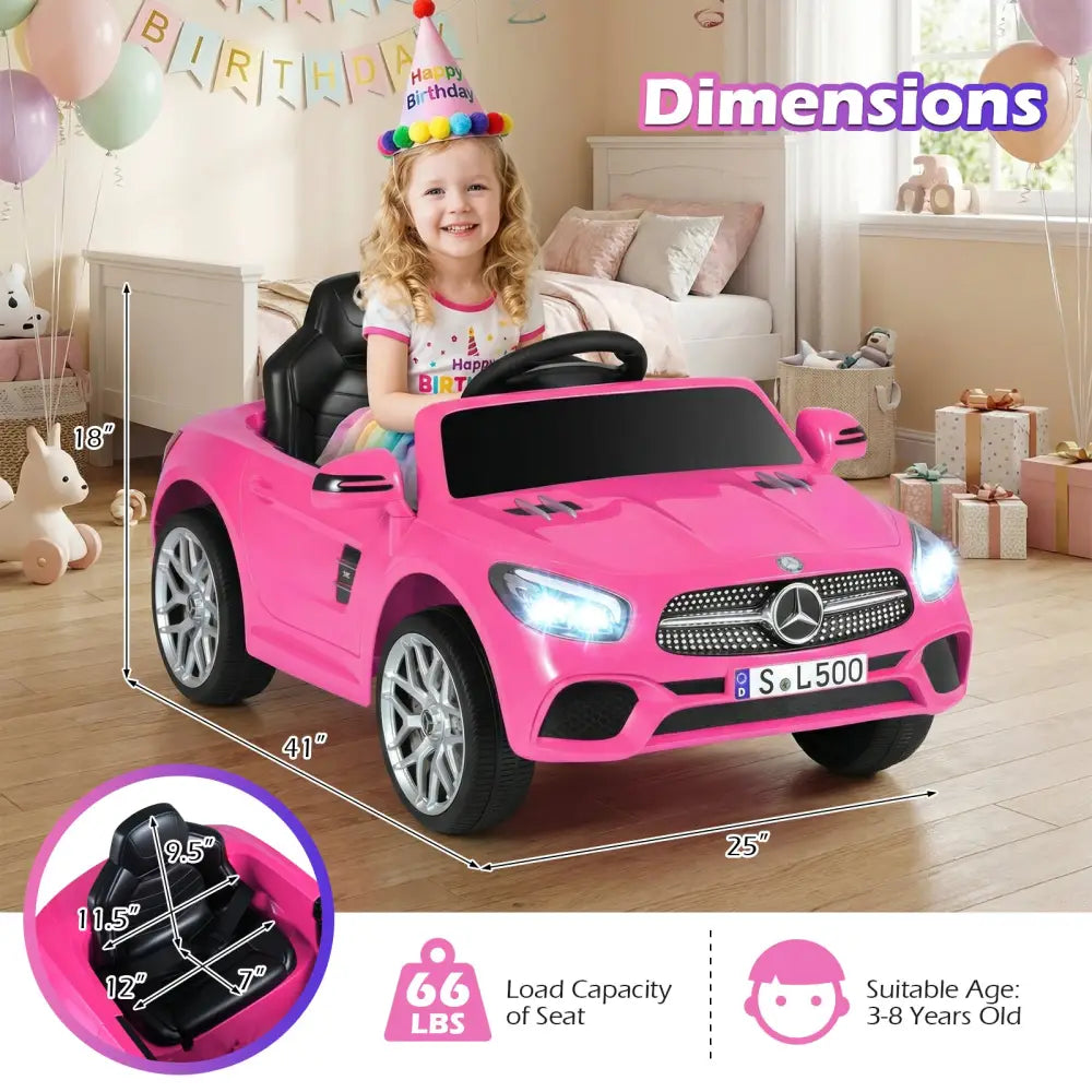 12V Kids Ride on Car Licensed Mercedes-Benz with Remote and Music-Pink - Pink - Powered Ride On Toys