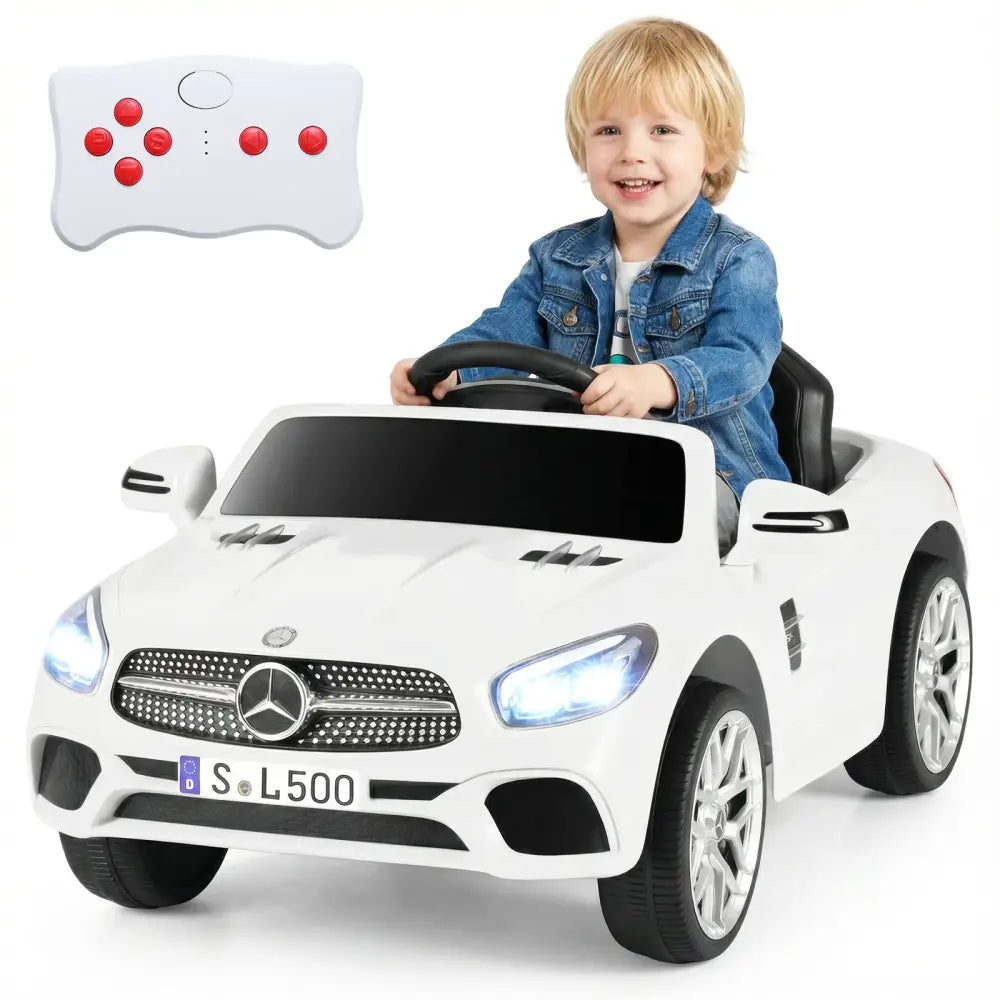 12V Kids Ride on Car Licensed Mercedes-Benz with Remote and Music-White - White - Powered Ride On Toys