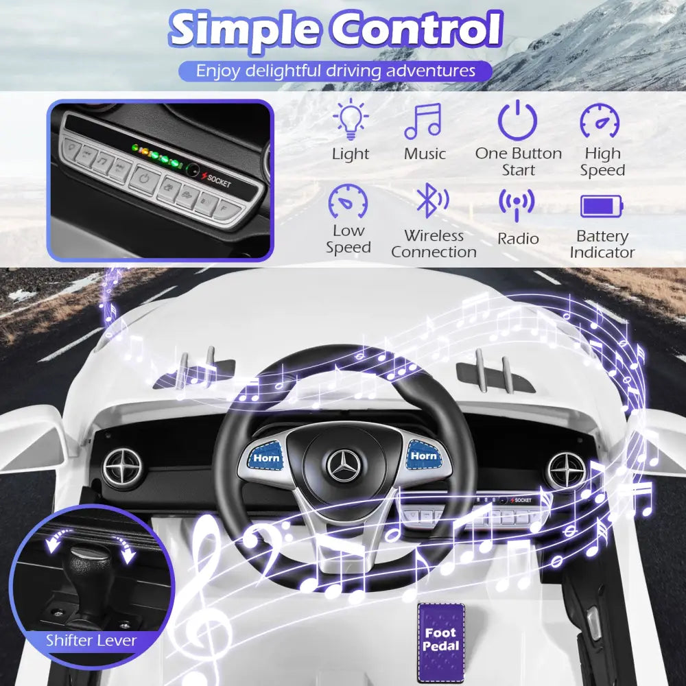 12V Kids Ride on Car Licensed Mercedes-Benz with Remote and Music-White - White - Powered Ride On Toys