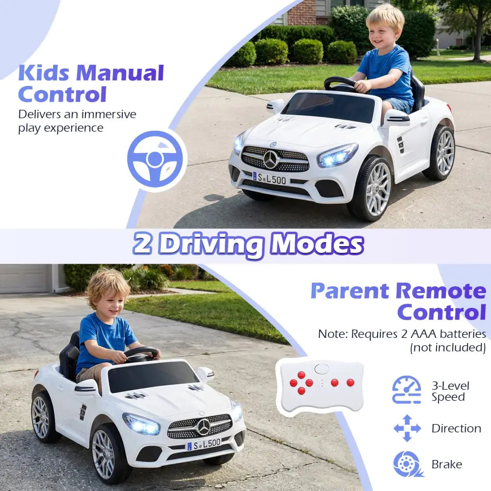 12V Kids Ride on Car Licensed Mercedes-Benz with Remote and Music-White - White - Powered Ride On Toys