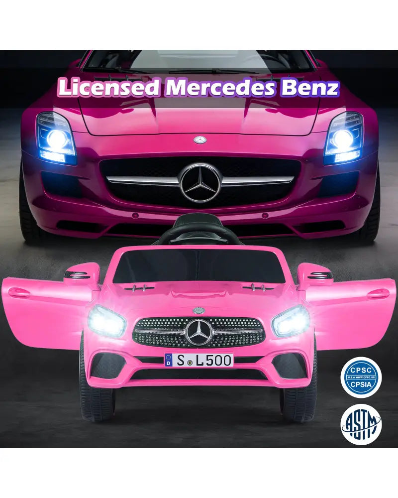 12V Kids Ride on Car Licensed Mercedes-Benz with Remote and Music-Pink - Pink - Powered Ride On Toys