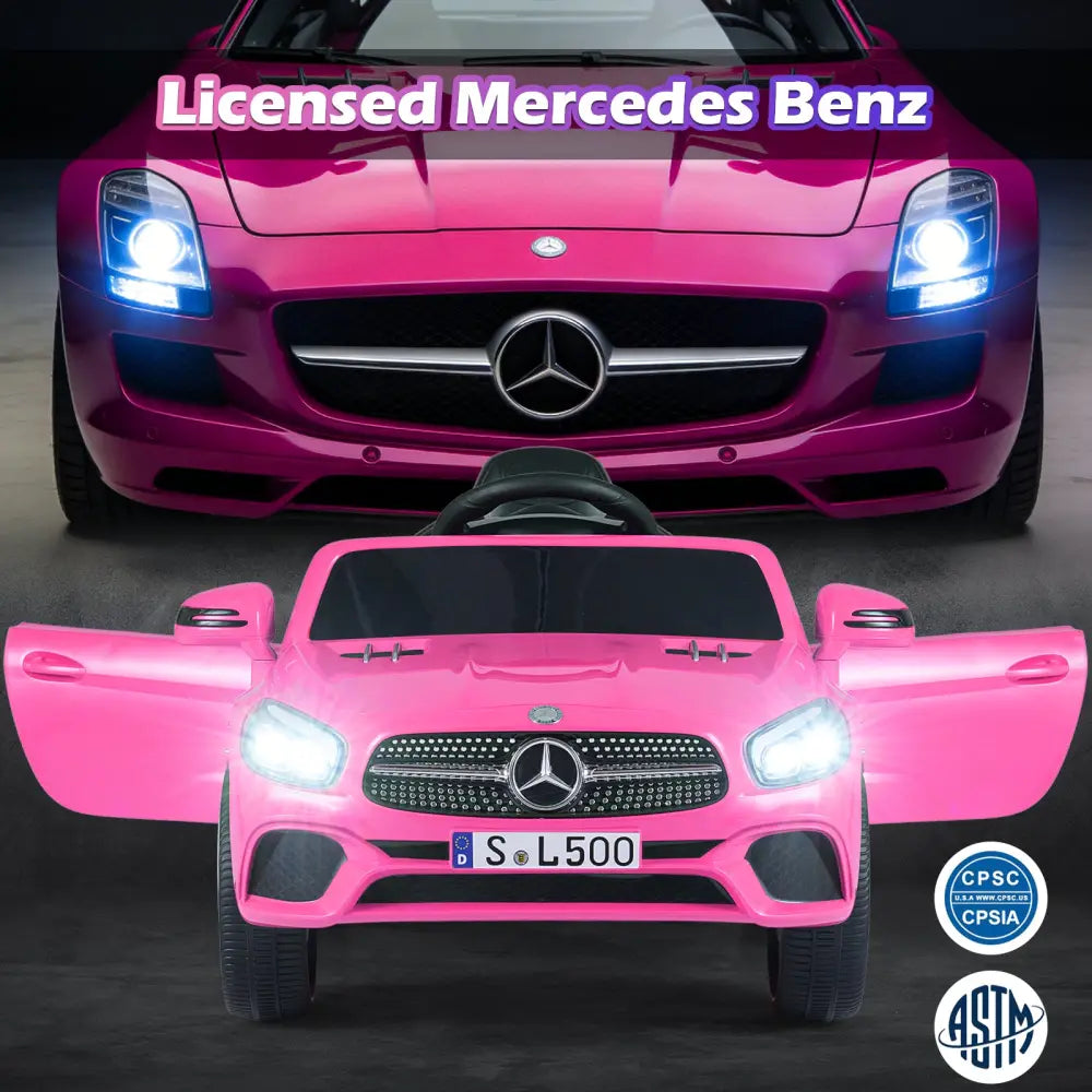 12V Kids Ride on Car Licensed Mercedes-Benz with Remote and Music-Pink - Pink - Powered Ride On Toys