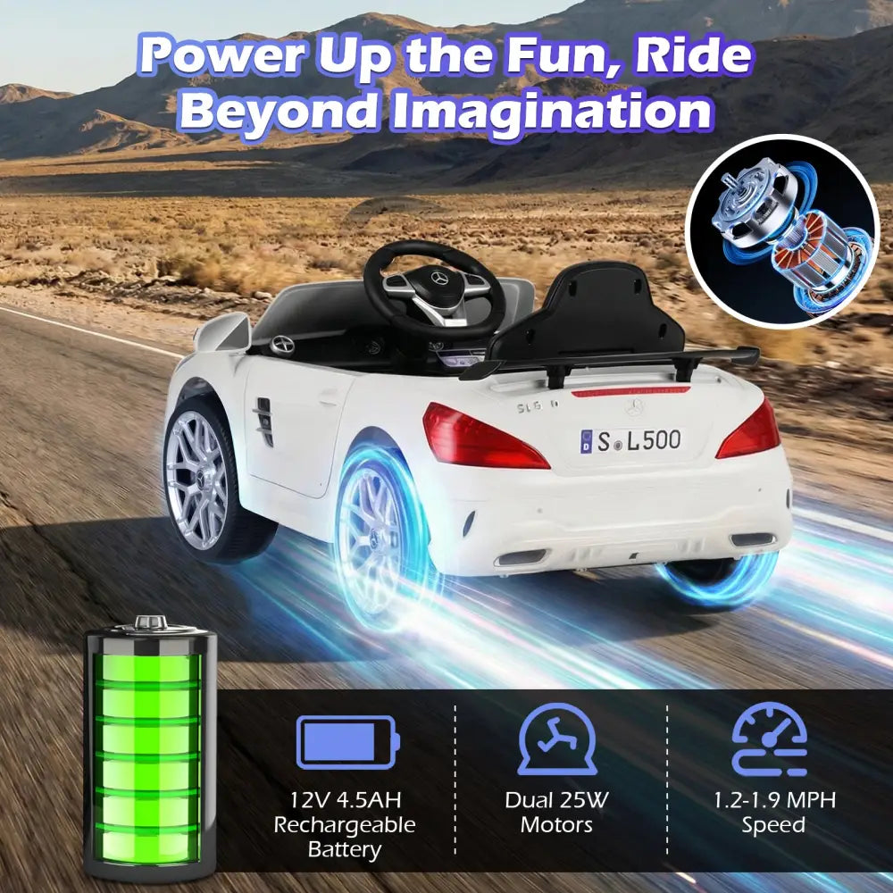 12V Kids Ride on Car Licensed Mercedes-Benz with Remote and Music-White - White - Powered Ride On Toys
