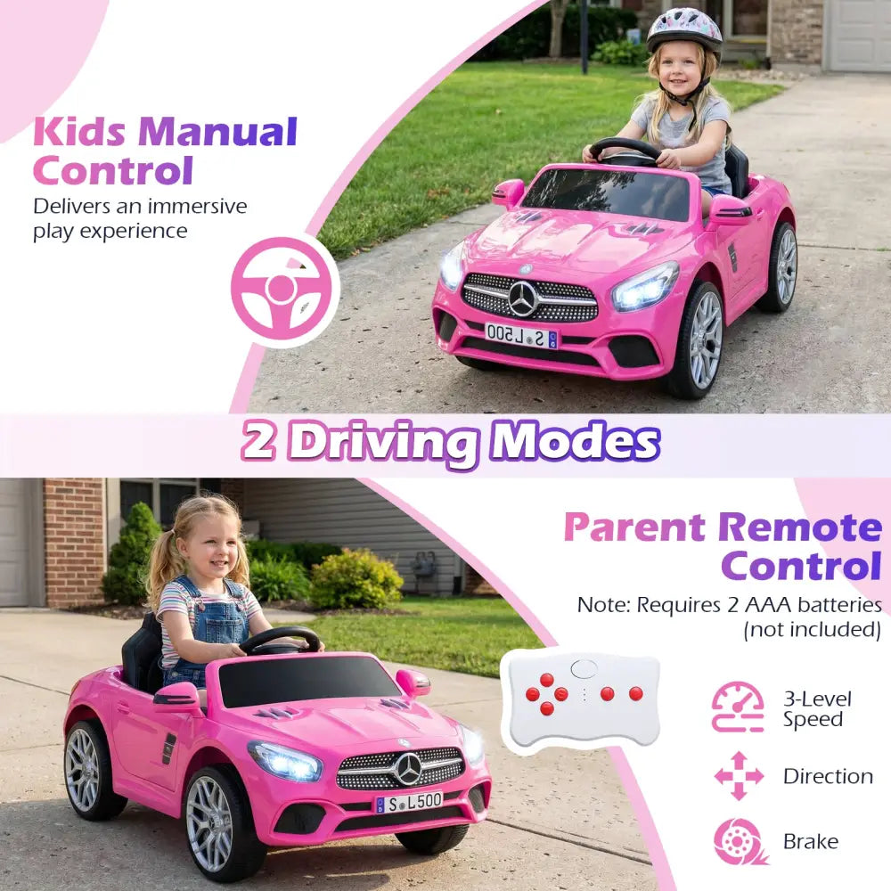 12V Kids Ride on Car Licensed Mercedes-Benz with Remote and Music-Pink - Pink - Powered Ride On Toys