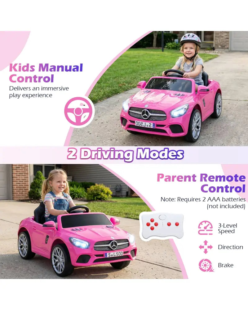 12V Kids Ride on Car Licensed Mercedes-Benz with Remote and Music-Pink - Pink - Powered Ride On Toys