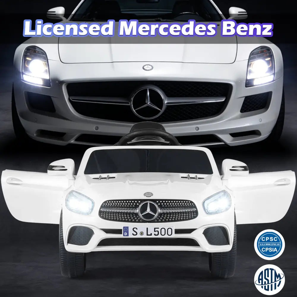12V Kids Ride on Car Licensed Mercedes-Benz with Remote and Music-White - White - Powered Ride On Toys