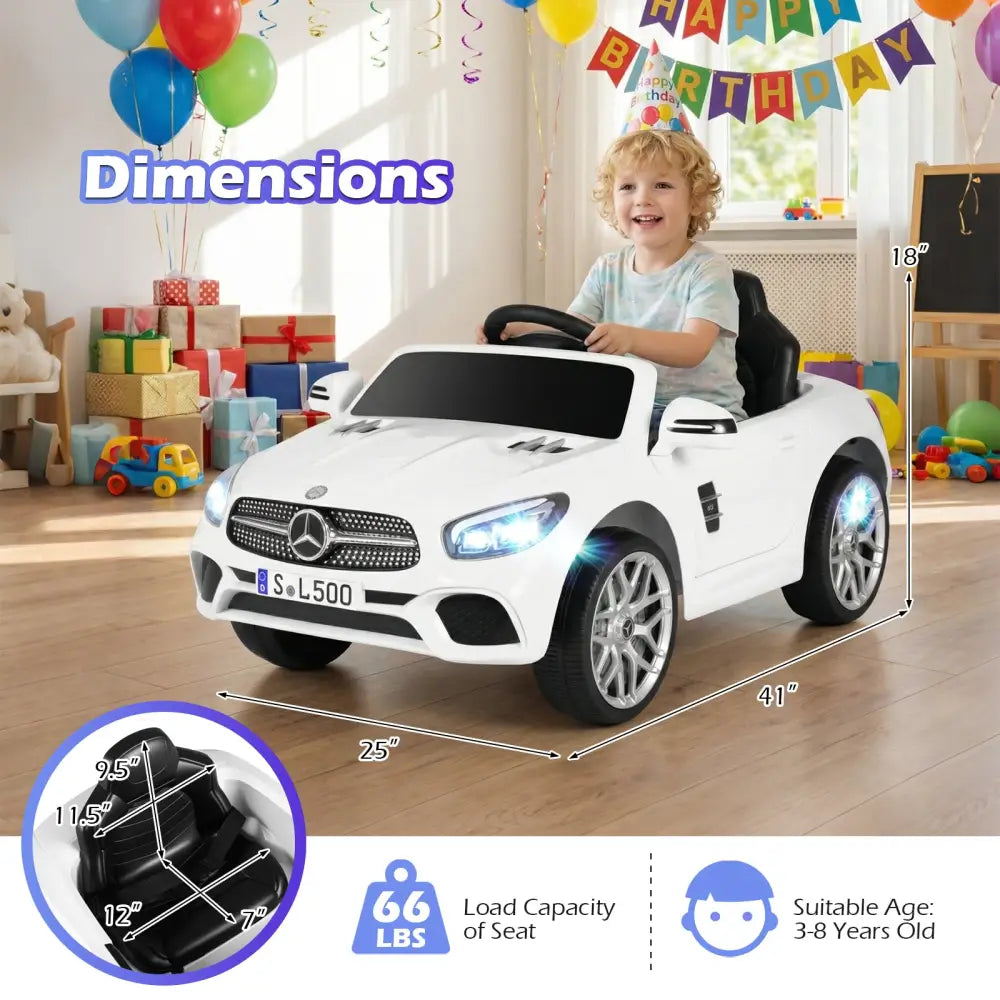 12V Kids Ride on Car Licensed Mercedes-Benz with Remote and Music-White - White - Powered Ride On Toys