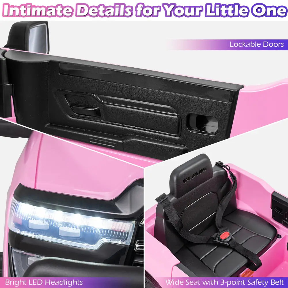 12V Kids Ride On Car Licensed RAM 3500 Electric Vehicle with Remote Control-Pink - Pink - Powered Ride On Toys