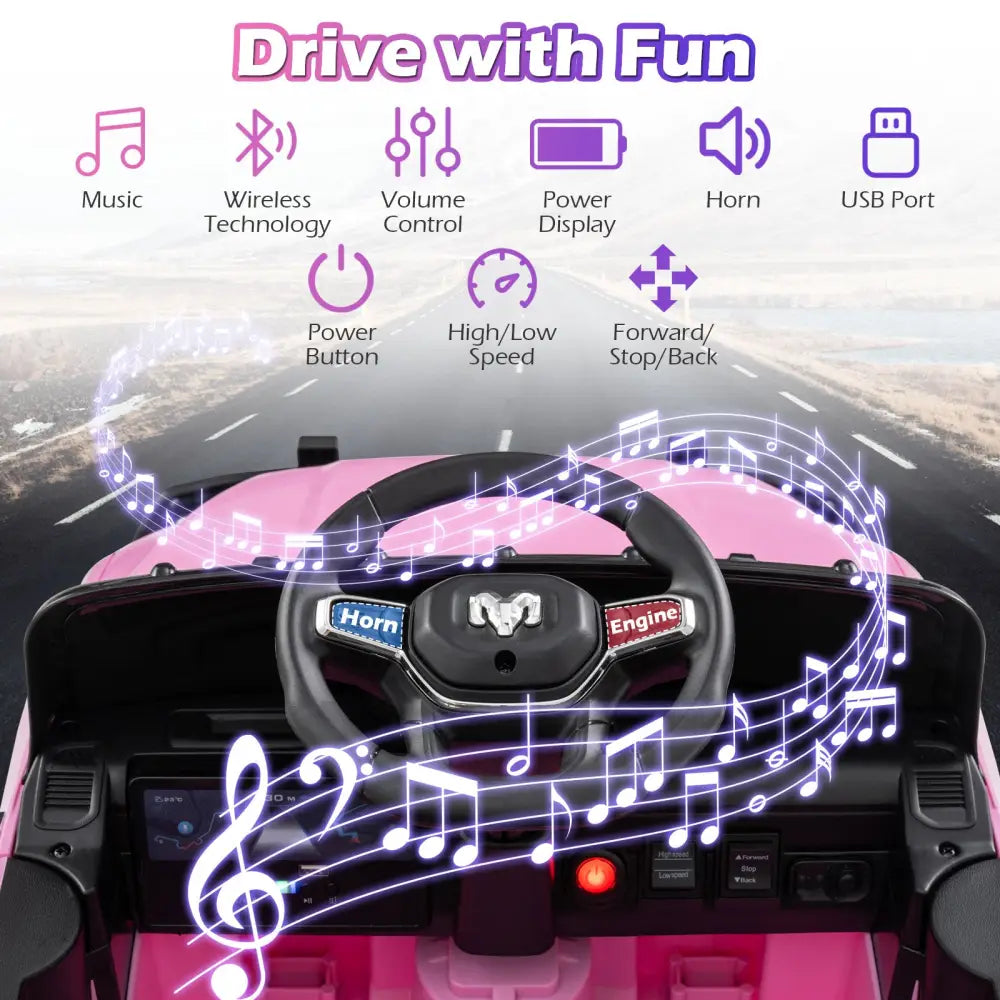12V Kids Ride On Car Licensed RAM 3500 Electric Vehicle with Remote Control-Pink - Pink - Powered Ride On Toys