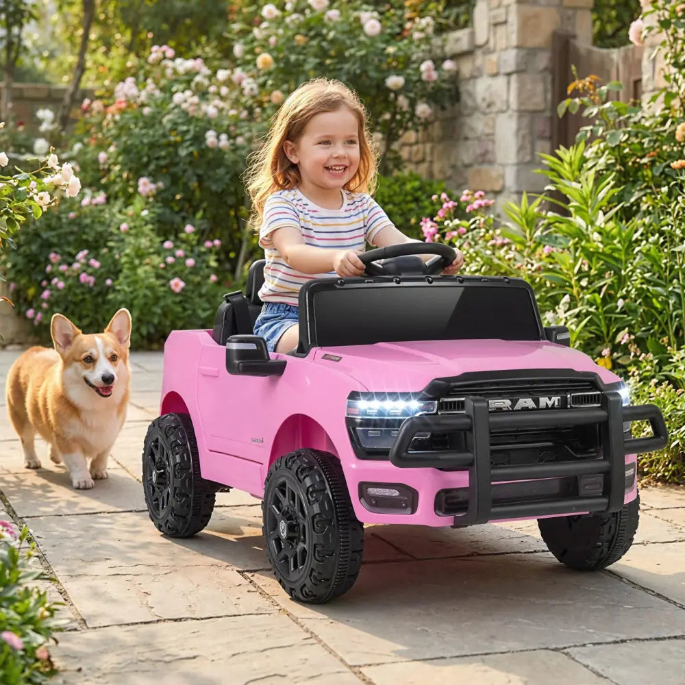 12V Kids Ride On Car Licensed RAM 3500 Electric Vehicle with Remote Control-Pink - Pink - Powered Ride On Toys