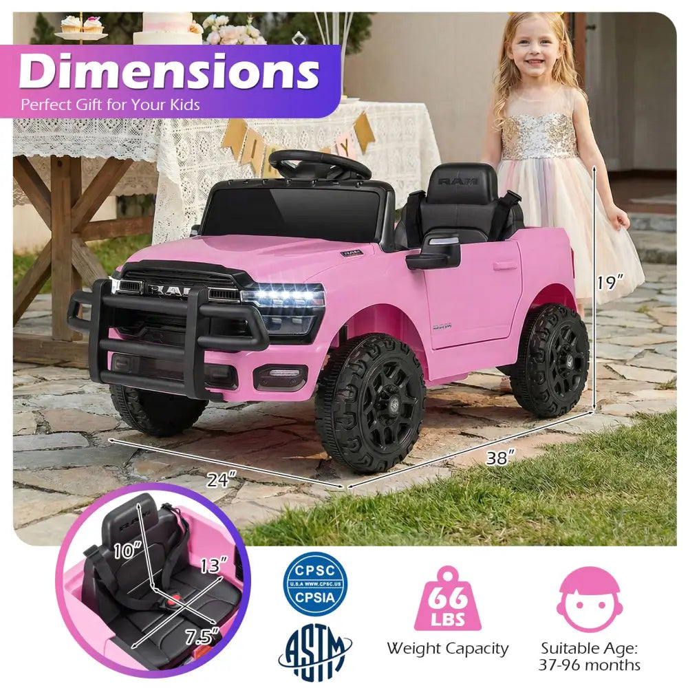 12V Kids Ride On Car Licensed RAM 3500 Electric Vehicle with Remote Control-Pink - Pink - Powered Ride On Toys