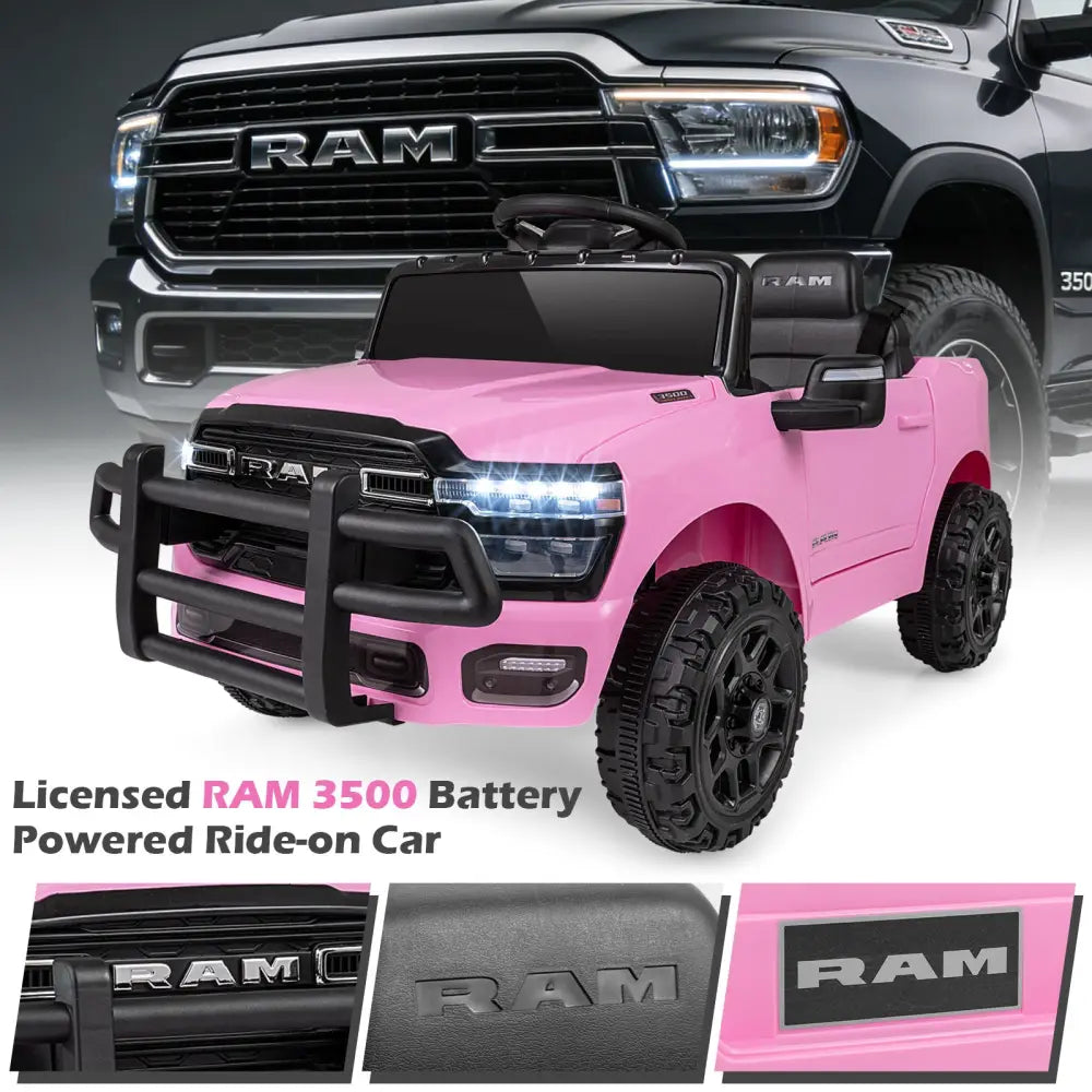 12V Kids Ride On Car Licensed RAM 3500 Electric Vehicle with Remote Control-Pink - Pink - Powered Ride On Toys
