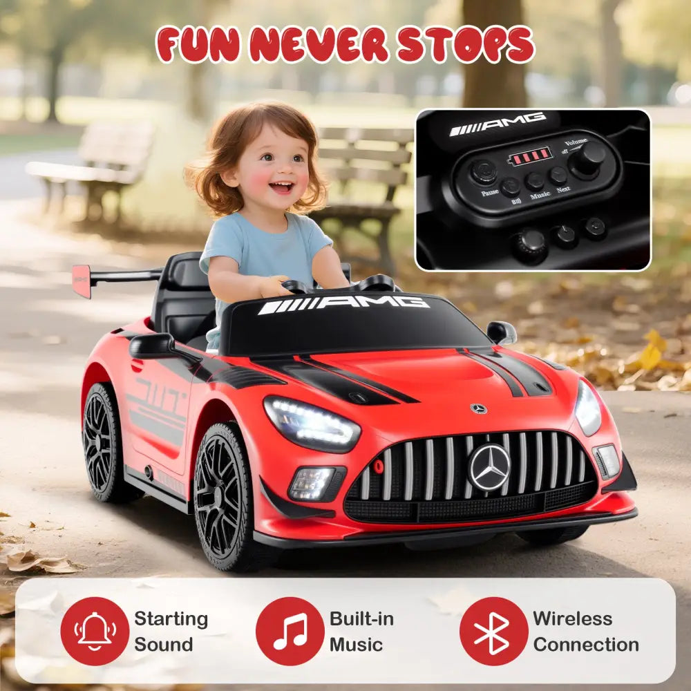 12V Kids Ride-On Car Mercedes-AMG GT3 Licensed with Adjustable Speed-Red - Red - Powered Ride On Toys