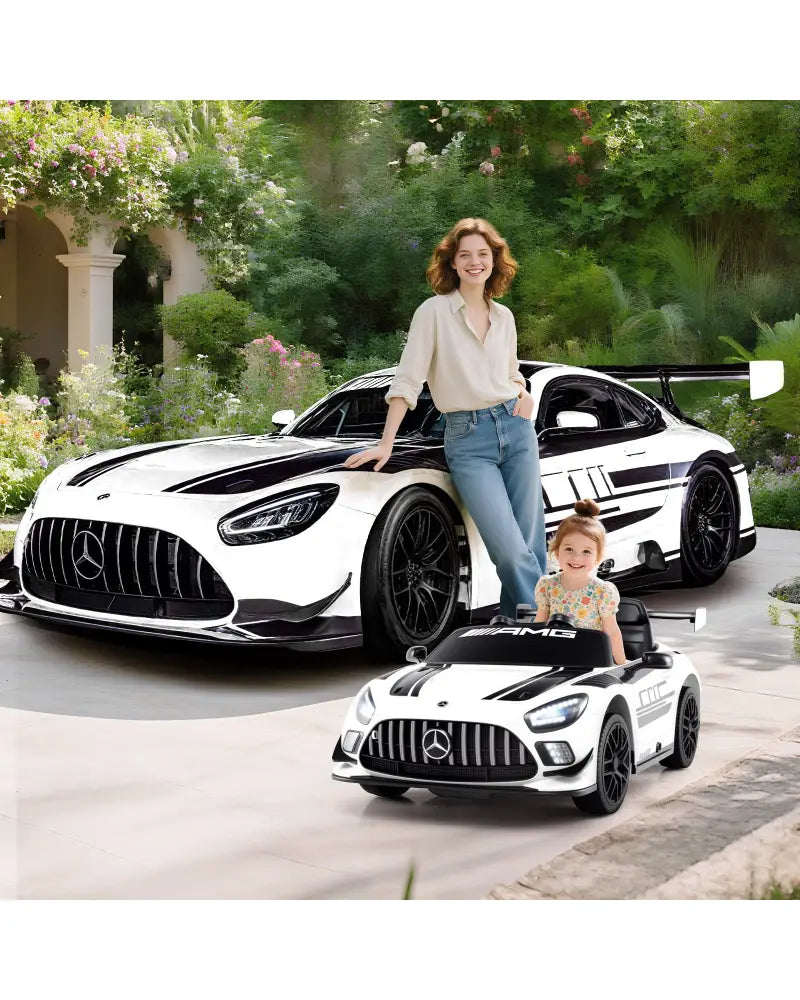 12V Kids Ride-On Car Mercedes-AMG GT3 Licensed with Adjustable Speed-White - White - Powered Ride On Toys