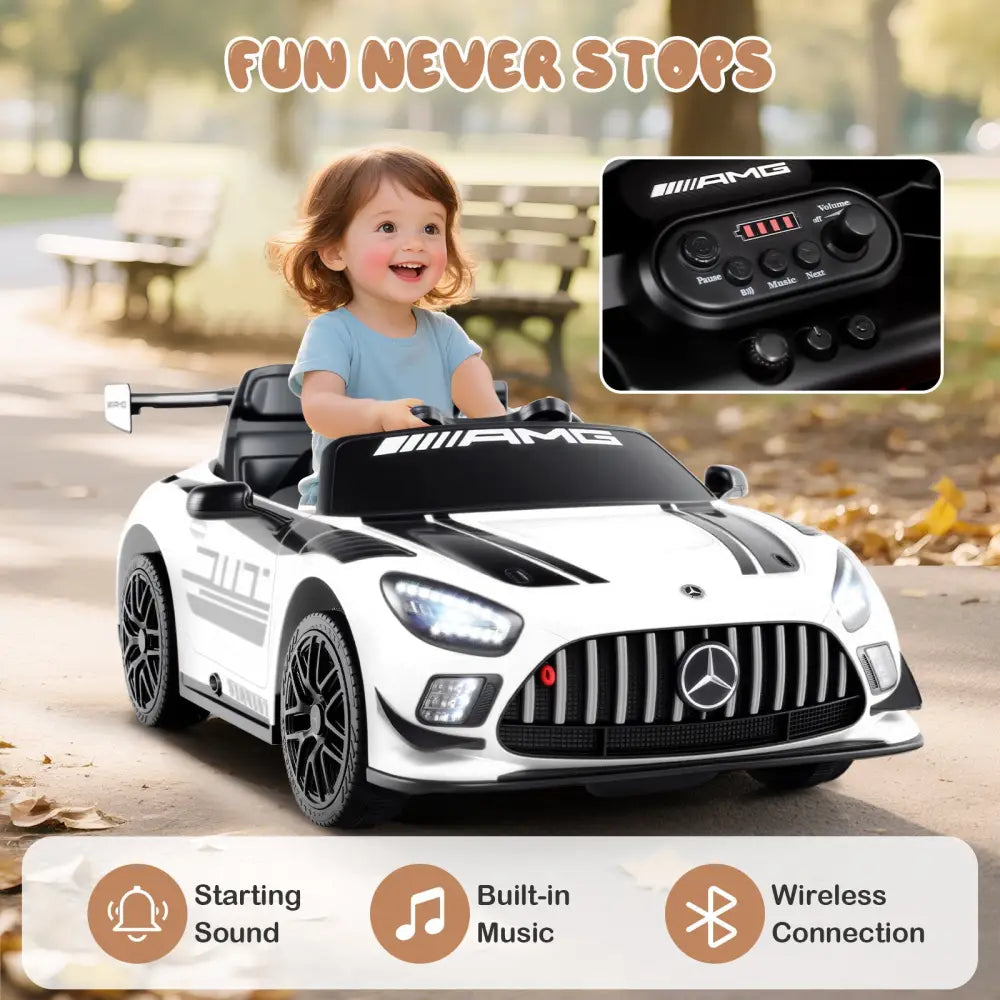 12V Kids Ride-On Car Mercedes-AMG GT3 Licensed with Adjustable Speed-White - White - Powered Ride On Toys