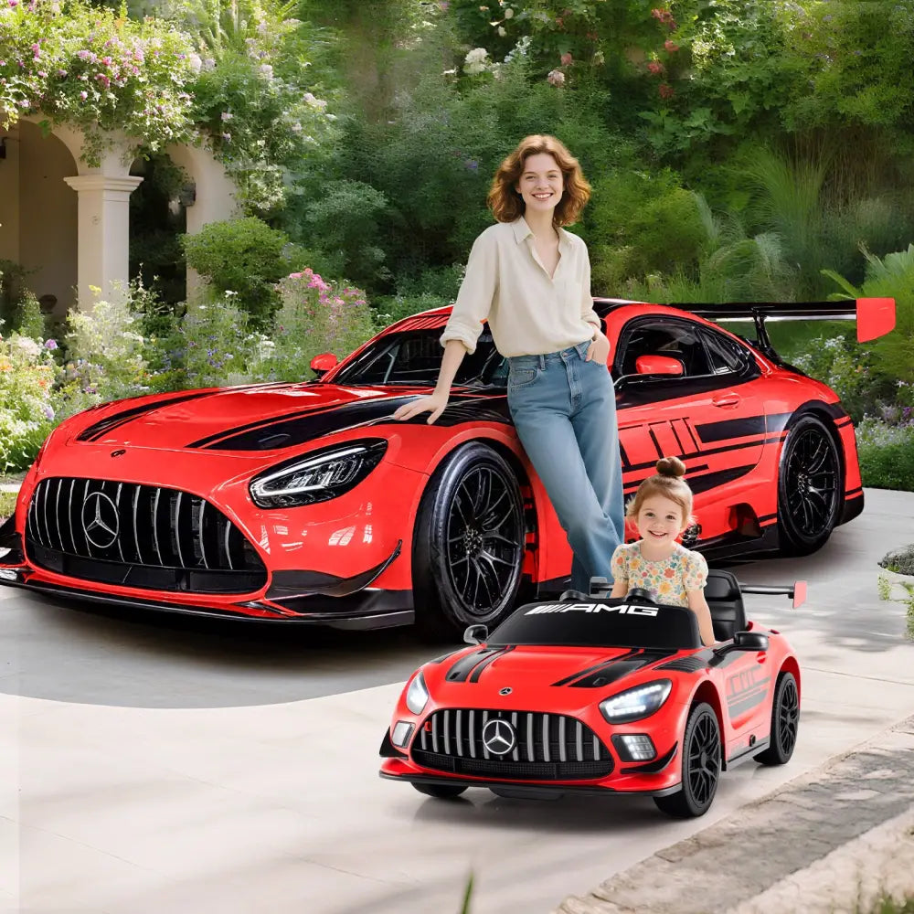 12V Kids Ride-On Car Mercedes-AMG GT3 Licensed with Adjustable Speed-Red - Red - Powered Ride On Toys