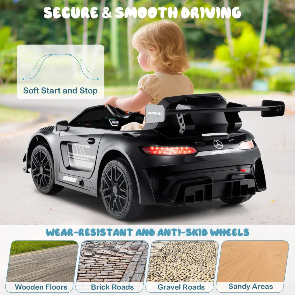 12V Kids Ride-On Car Mercedes-AMG GT3 Licensed with Adjustable Speed-Black - Black - Powered Ride On Toys