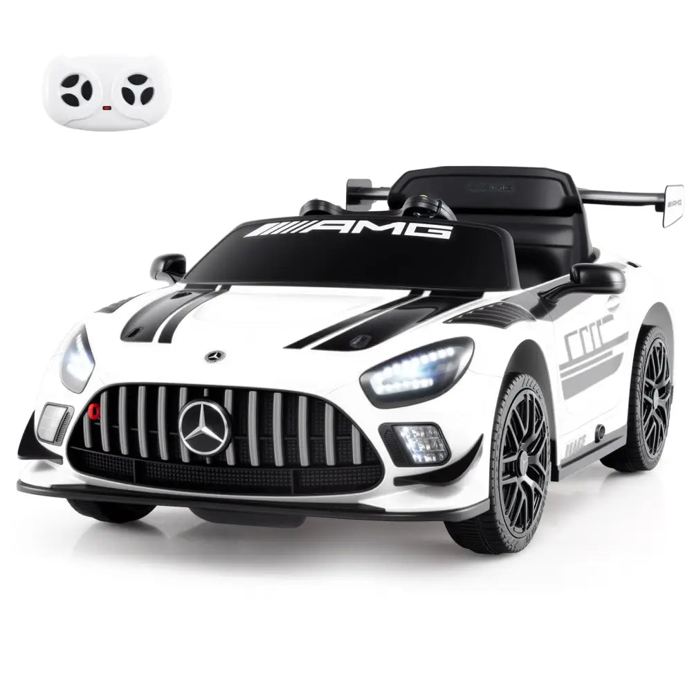 12V Kids Ride-On Car Mercedes-AMG GT3 Licensed with Adjustable Speed-White - White - Powered Ride On Toys