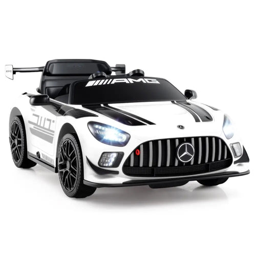 12V Kids Ride-On Car Mercedes-AMG GT3 Licensed with Adjustable Speed-White - White - Powered Ride On Toys