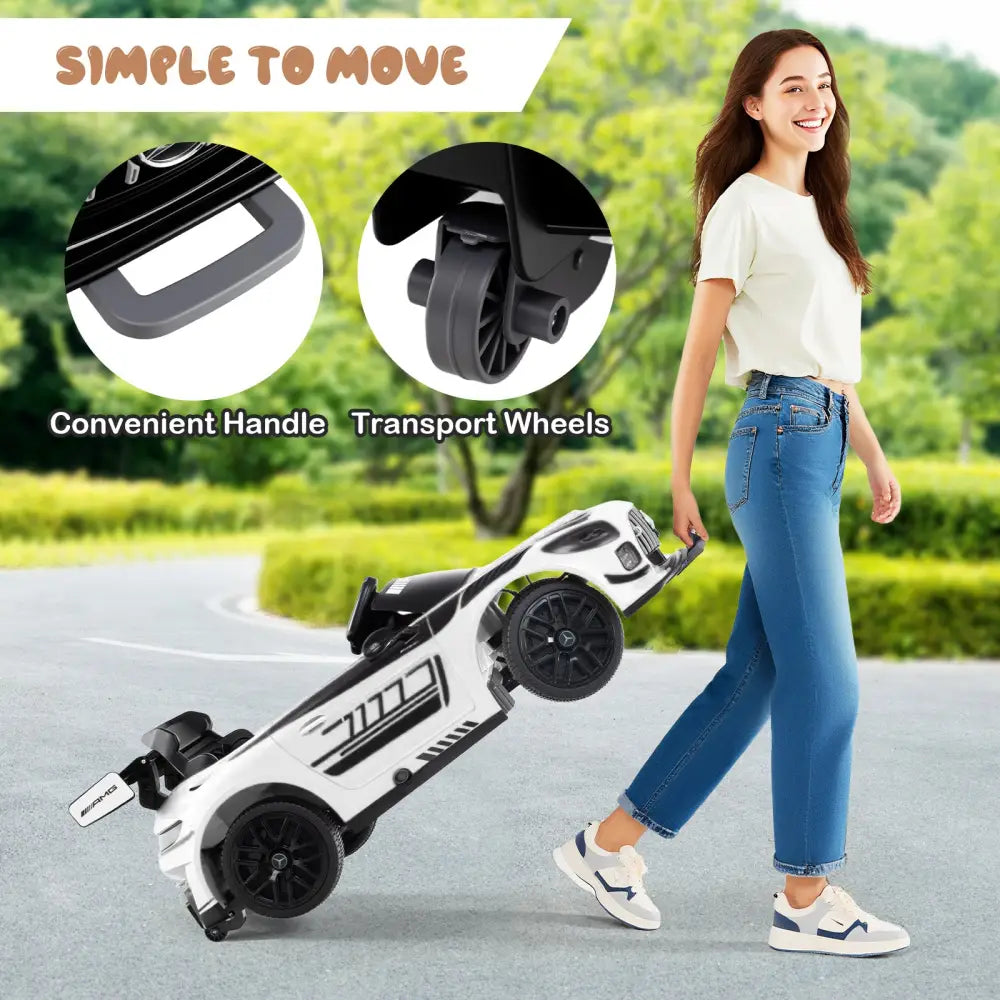 12V Kids Ride-On Car Mercedes-AMG GT3 Licensed with Adjustable Speed-White - White - Powered Ride On Toys