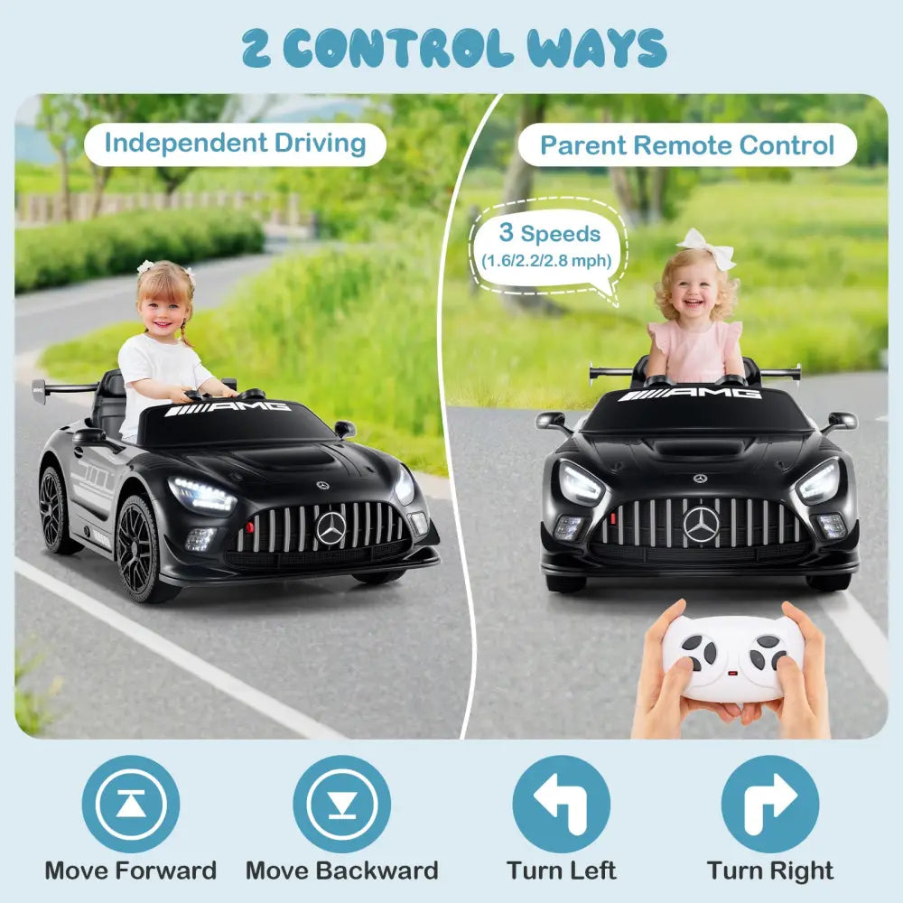 12V Kids Ride-On Car Mercedes-AMG GT3 Licensed with Adjustable Speed-Black - Black - Powered Ride On Toys