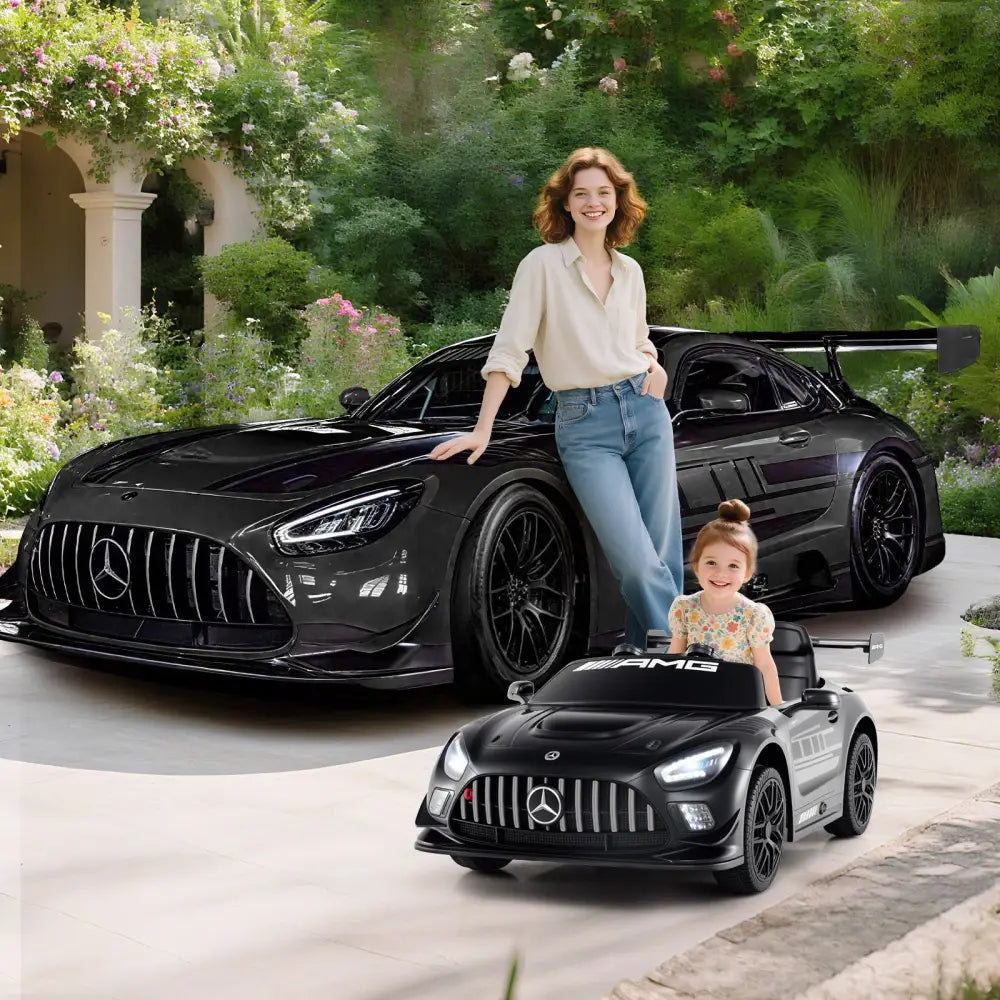 12V Kids Ride-On Car Mercedes-AMG GT3 Licensed with Adjustable Speed-Black - Black - Powered Ride On Toys