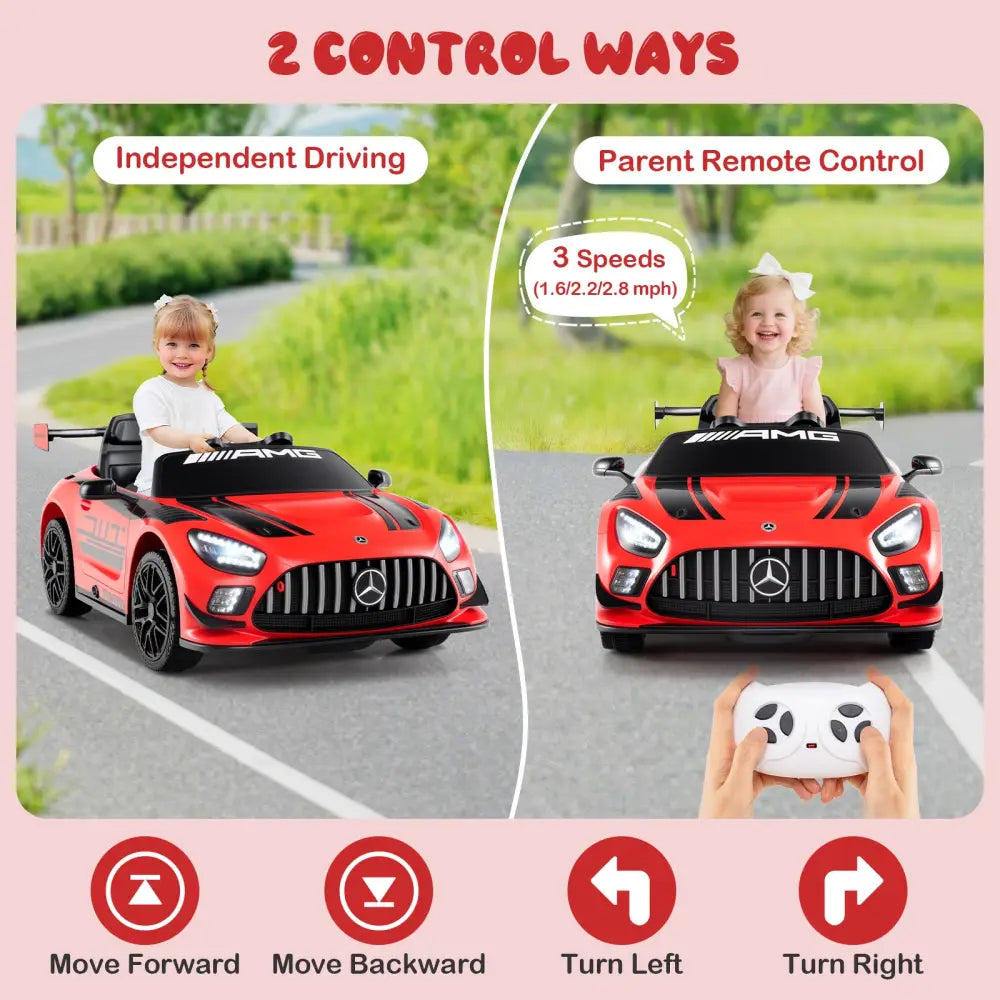 12V Kids Ride-On Car Mercedes-AMG GT3 Licensed with Adjustable Speed-Red - Red - Powered Ride On Toys