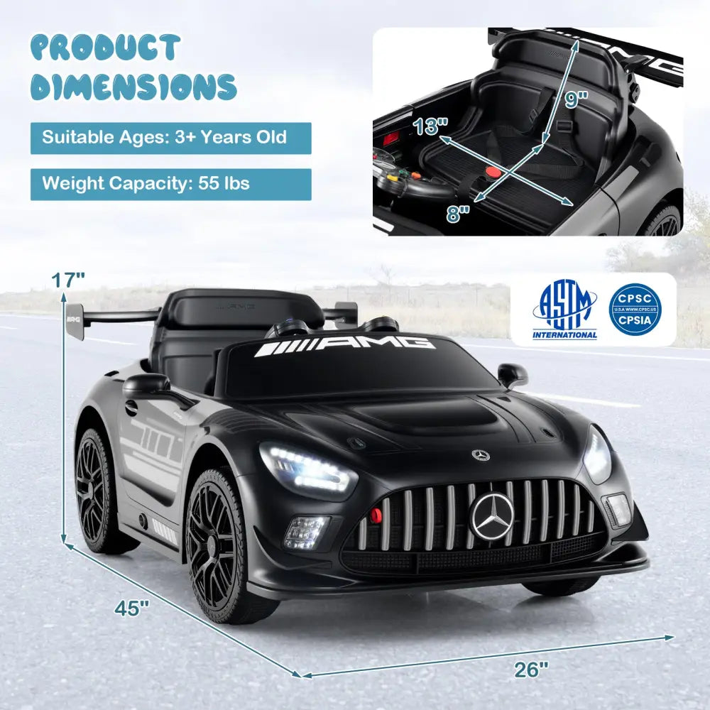 12V Kids Ride-On Car Mercedes-AMG GT3 Licensed with Adjustable Speed-Black - Black - Powered Ride On Toys