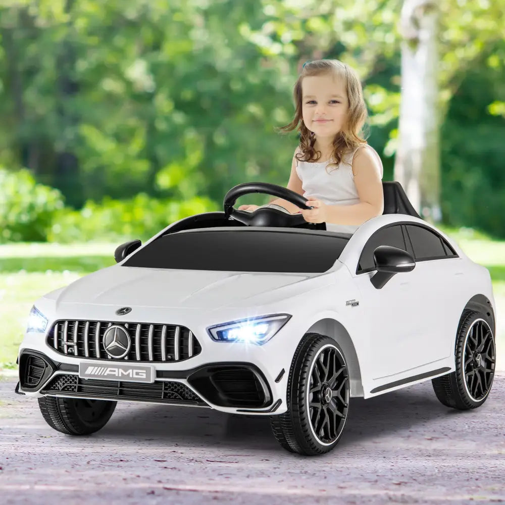12V Kids Ride on Car Mercedes-Benz AMG CLA 45 with Remote-White - White - Powered Ride On Toys