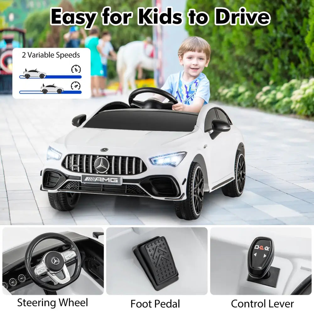 12V Kids Ride on Car Mercedes-Benz AMG CLA 45 with Remote-White - White - Powered Ride On Toys