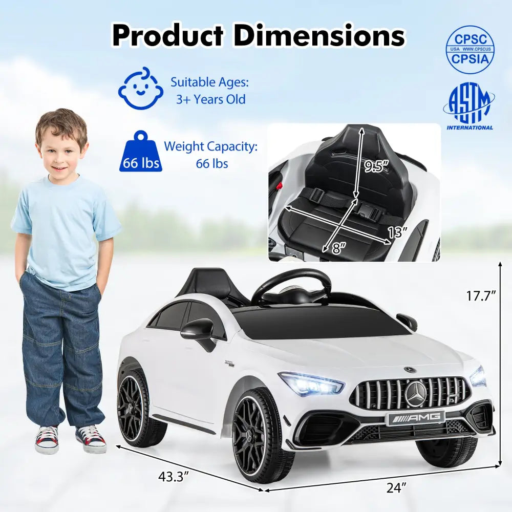 12V Kids Ride on Car Mercedes-Benz AMG CLA 45 with Remote-White - White - Powered Ride On Toys
