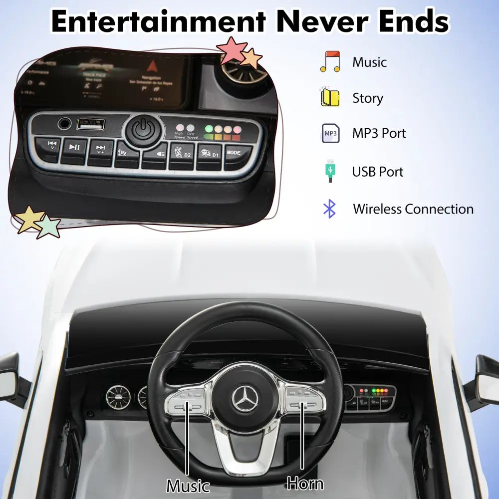 12V Kids Ride on Car Mercedes-Benz AMG CLA 45 with Remote-White - White - Powered Ride On Toys