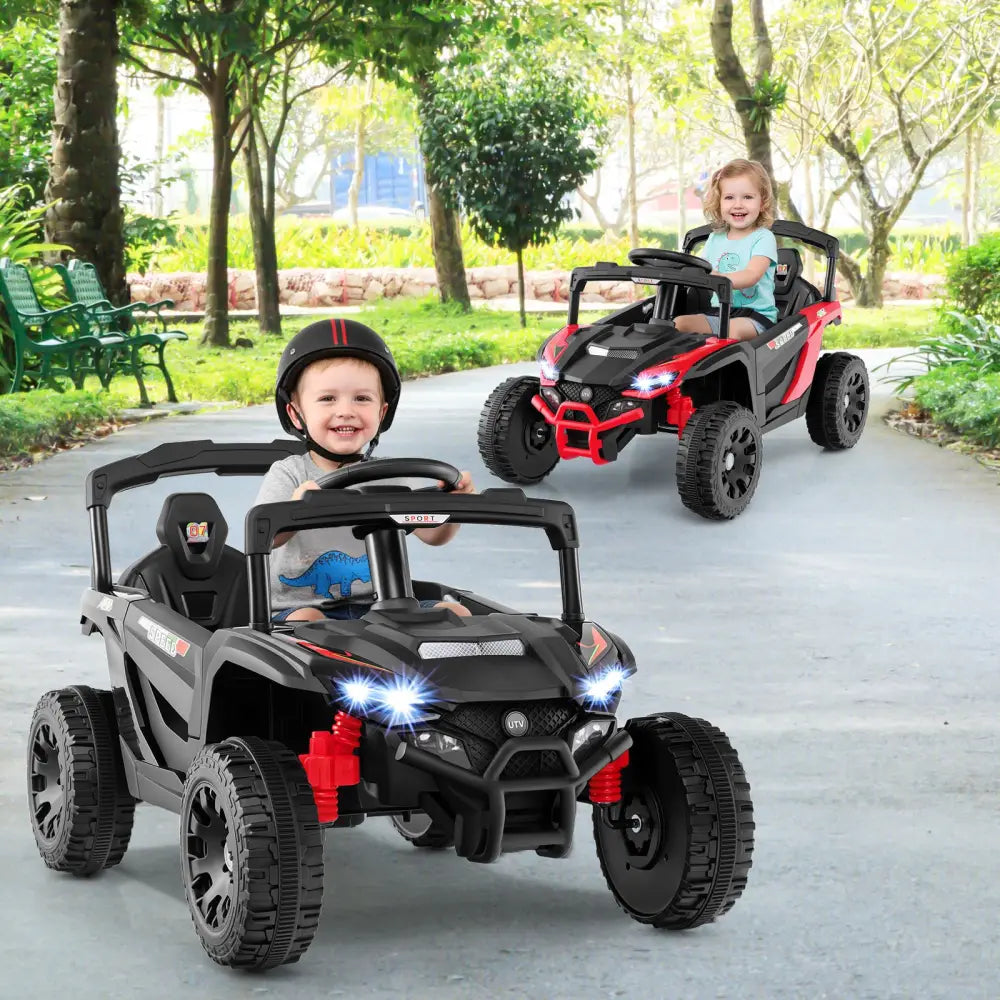 12V Kids Ride On Car UTV Electric Vehicle with LED Lights Music and Horn-Black - Black - Powered Ride On Toys