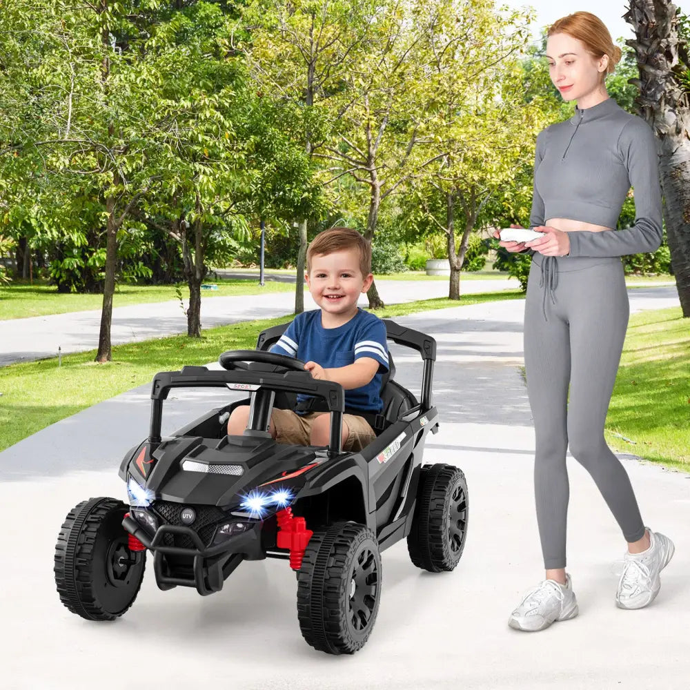 12V Kids Ride On Car UTV Electric Vehicle with LED Lights Music and Horn-Black - Black - Powered Ride On Toys