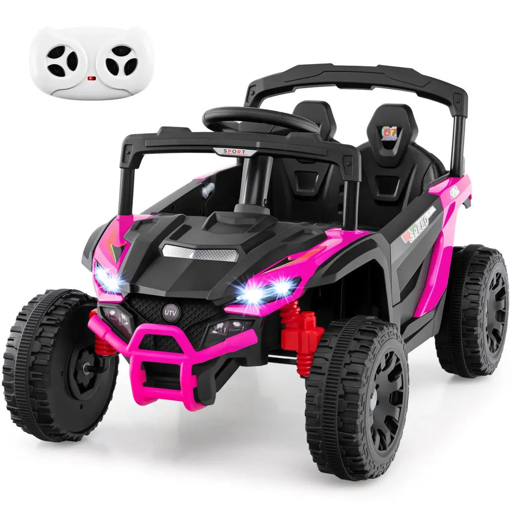 12V Kids Ride On Car UTV Electric Vehicle with LED Lights Music and Horn-Hot Pink - Hot Pink - Powered Ride On Toys