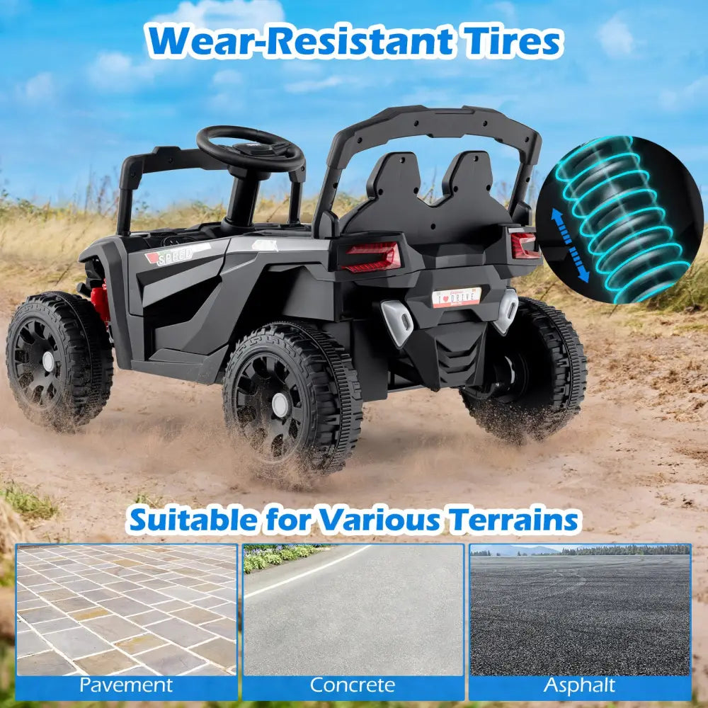 12V Kids Ride On Car UTV Electric Vehicle with LED Lights Music and Horn-Black - Black - Powered Ride On Toys